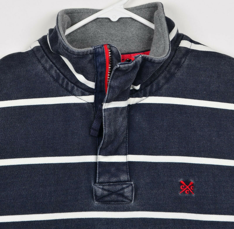 Crew Clothing Co. Men's Sz Large 1/4 Zip Navy Blue Striped Sweatshirt