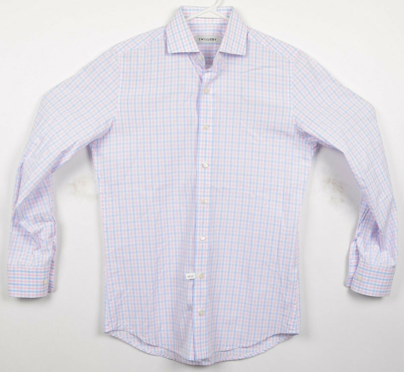 Twillory Men's 15 32/32 Tailored Fit Pink Blue Plaid Check Spread Dress Shirt