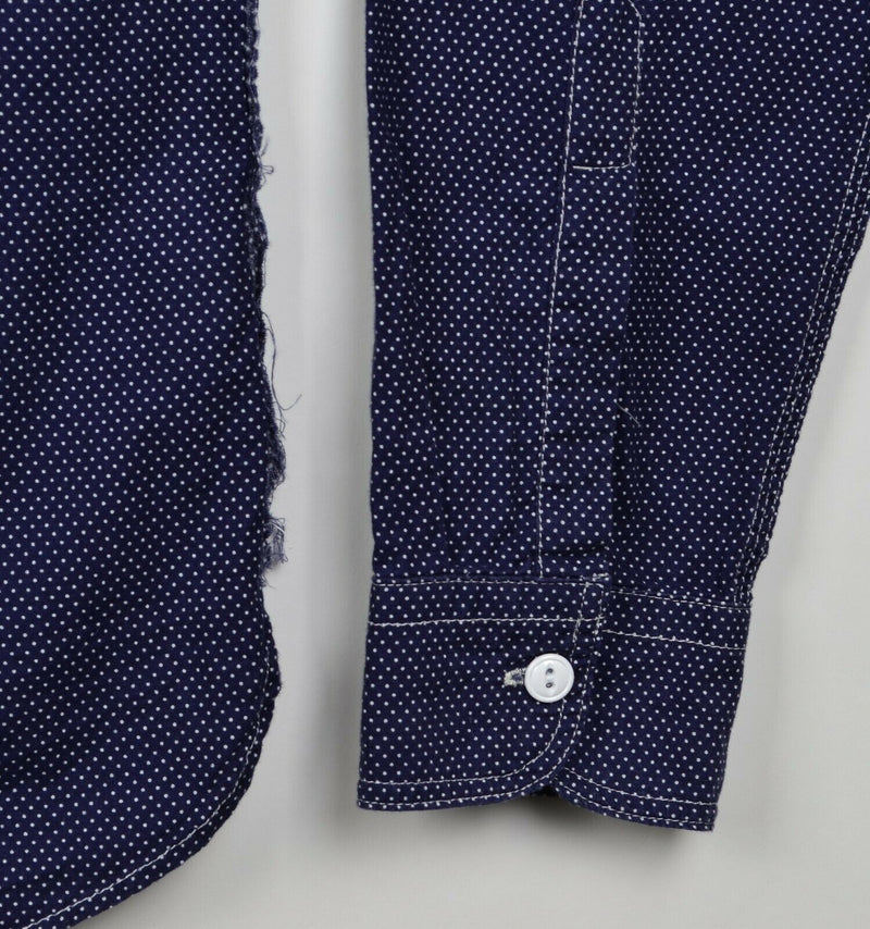 Klaxon Howl Men's Sz XL Navy Blue Polka Dot Long Sleeve Made in Canada Shirt