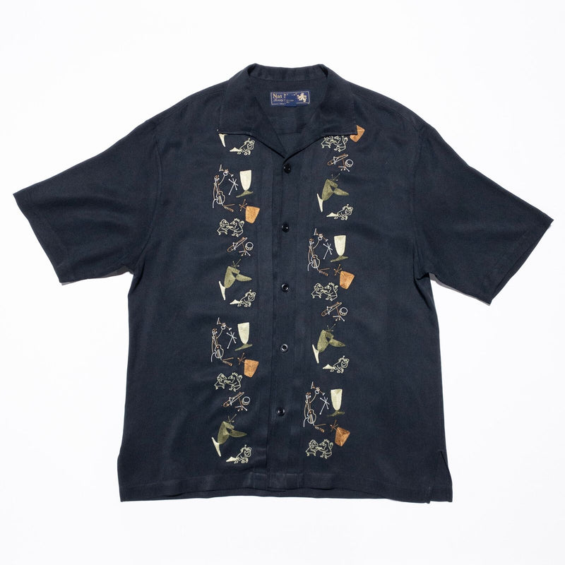 Nat Nast Silk Embroidered Shirt Men's Medium Cocktail Capers Limited Edition