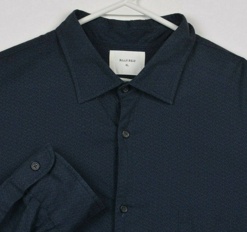 Billy Reid Men's XL Standard Fit Navy Blue Geometric Casual Button-Front Shirt