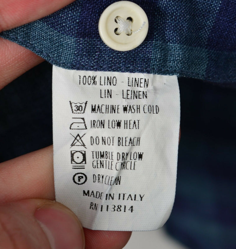 Billy Reid Men's Sz XL Standard Cut 100% Linen Blue Plaid Check Italy Shirt
