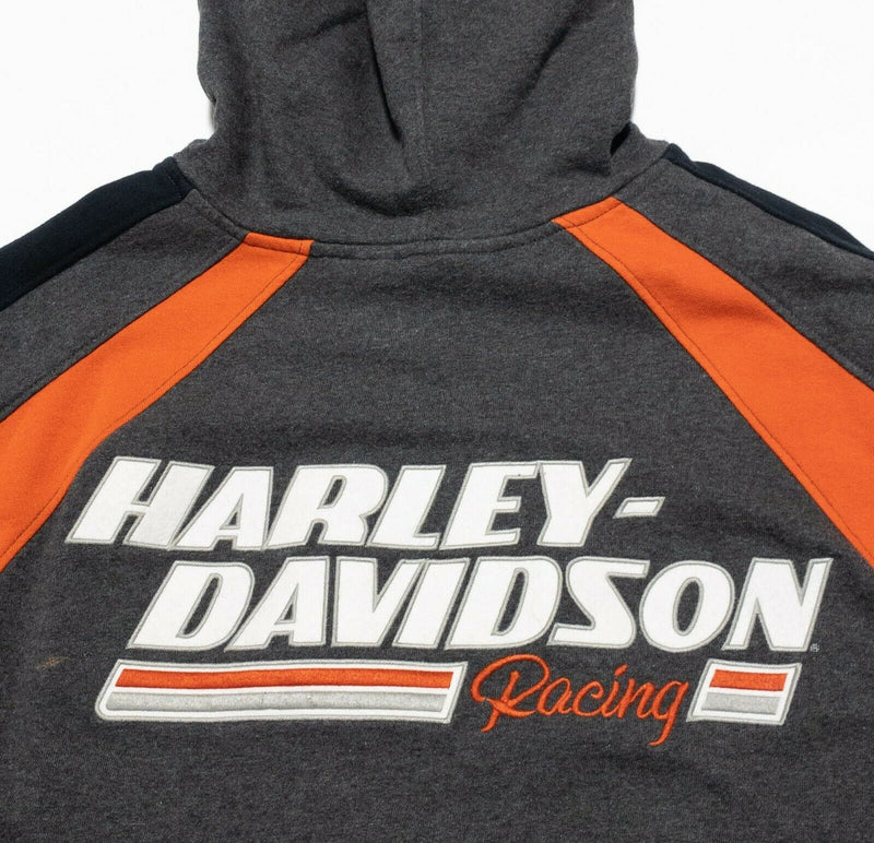 Harley-Davidson Racing Full Zip Hooded Sweatshirt Men's 2XL Gray Orange STAINED