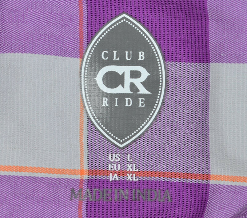 Club Ride Women's Large Pearl Snap Purple Check Wicking Casual Cycling Shirt