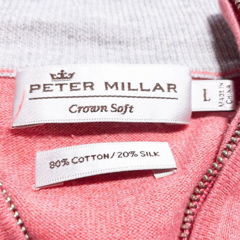 Peter Millar Crown Soft Sweater Men's Large Pink Cotton Silk 1/4 Zip Pullover