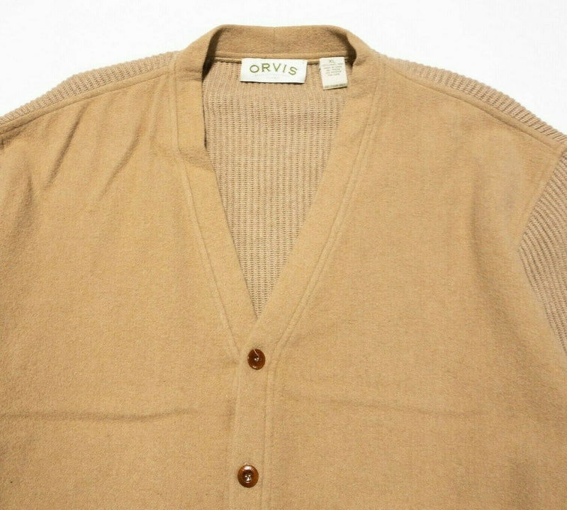 Orvis Camel Hair Cardigan Sweater Knit Tan V-Neck Button-Front Men's XL