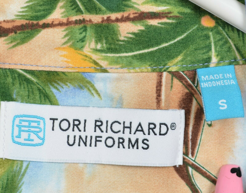 Tori Richard Men's Small Blue Floral Blue Green Beach Hawaiian Aloha Camp Shirt