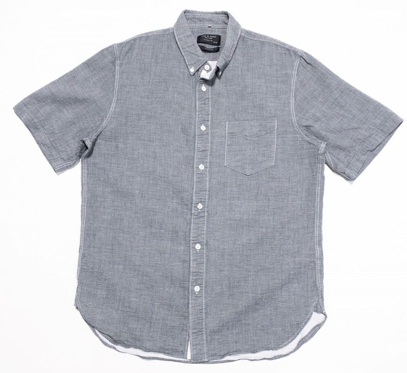 Rag & Bone Shirt Medium Classic Fit Men's Gray Woven Short Sleeve Button-Front