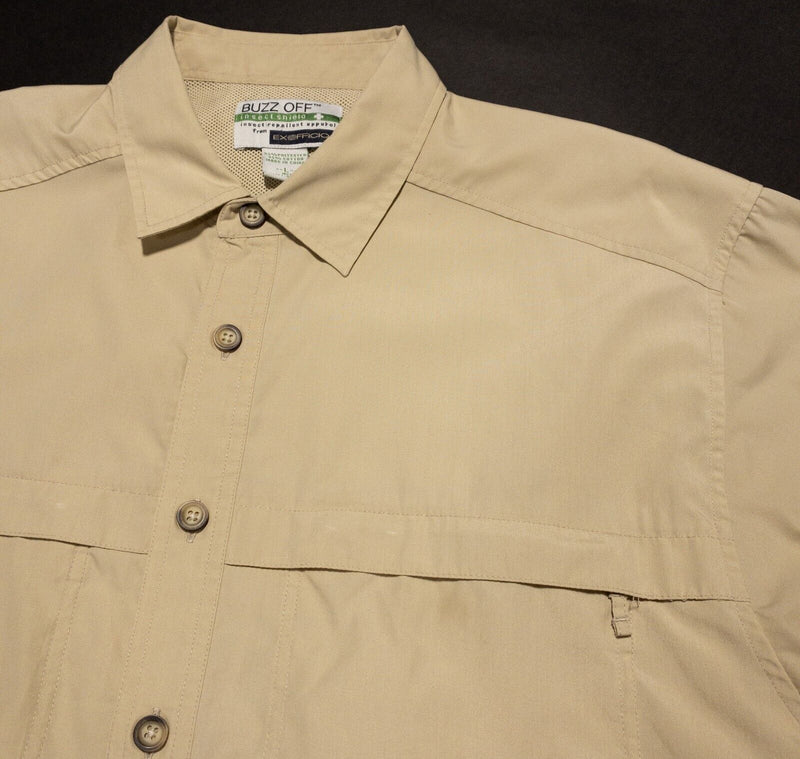 ExOfficio Insect Shield Shirt Mens Large Long Sleeve Beige Vented Fishing Travel