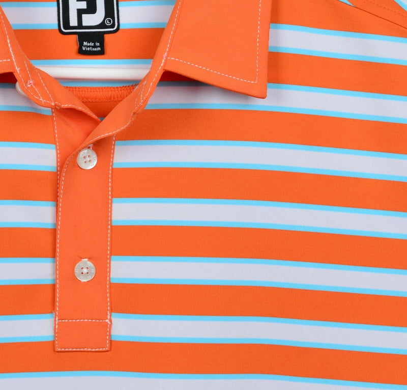 FootJoy Men's Sz Large Athletic Fit Orange Blue Striped FJ Golf Polo Shirt Sheep