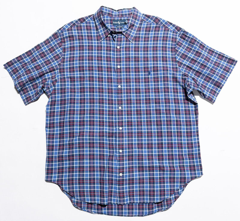 Polo Ralph Lauren Shirt Men's 2XB Big Button-Down Blue Red Plaid Short Sleeve