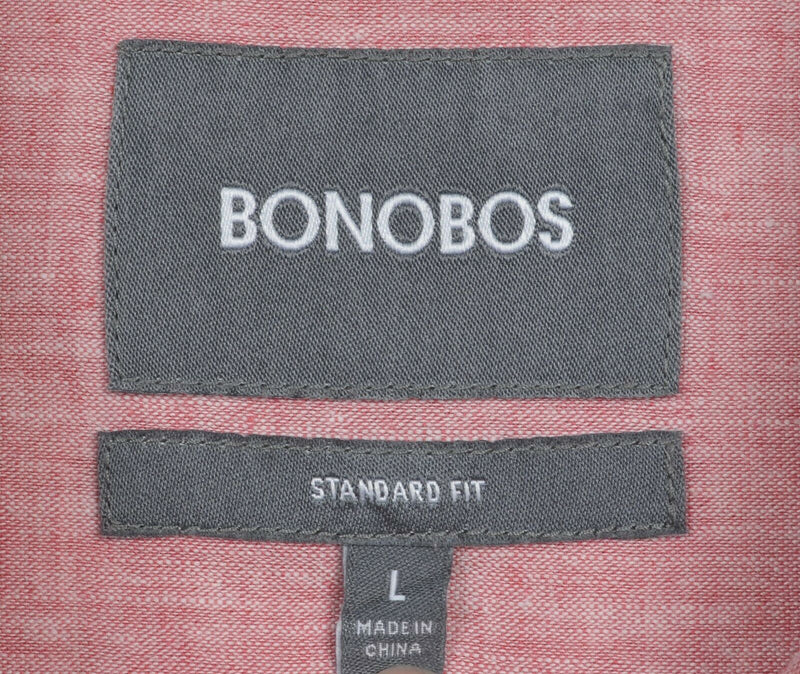 Bonobos Men's Large Standard Fit Linen Blend Red/Pink Chambray Button Shirt