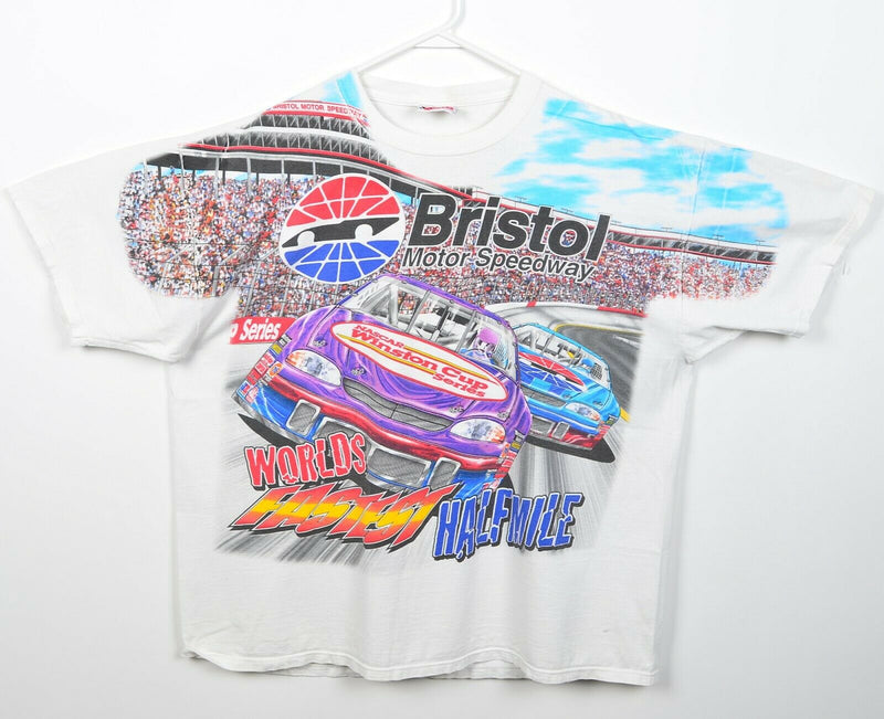 Vintage 1999 NASCAR Men's XL Bristol Speedway All Over Print Graphic T-Shirt
