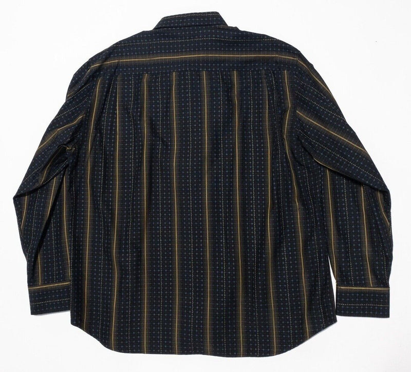 Tommy Bahama Silk Long Sleeve Shirt XL Men's Blue Gold Striped Woven Button-Up