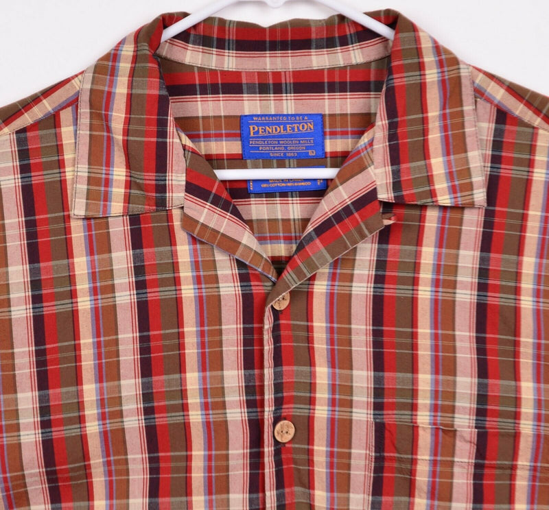 Pendleton Men's Large "Bamboo Shirt" Cotton Blend Red Plaid Button-Front Shirt