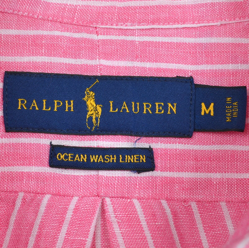 Polo Ralph Lauren Men's Medium Ocean Wash Linen Pink Striped Button-Down Shirt