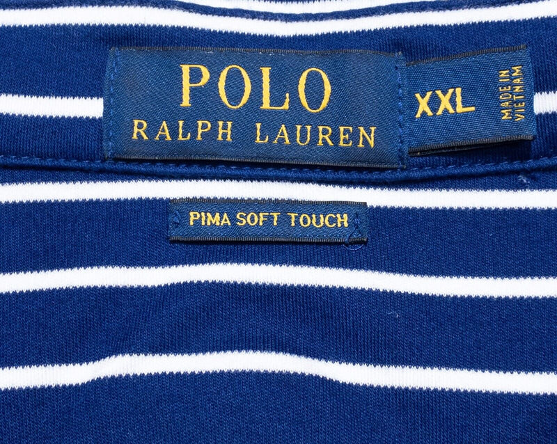 Polo Ralph Lauren Pima Soft XXL Men's Polo Shirt Blue Striped Pony 2XL Preppy