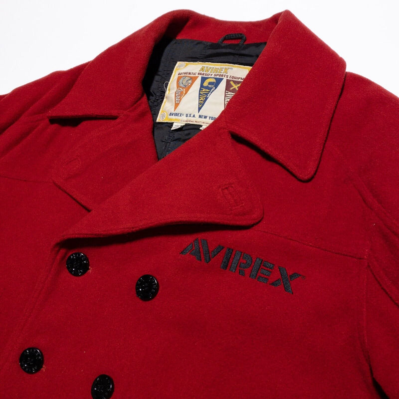 Vintage Avirex Wool Pea Coat Jacket Men's 4XL Varsity 90s Red Double-Breasted
