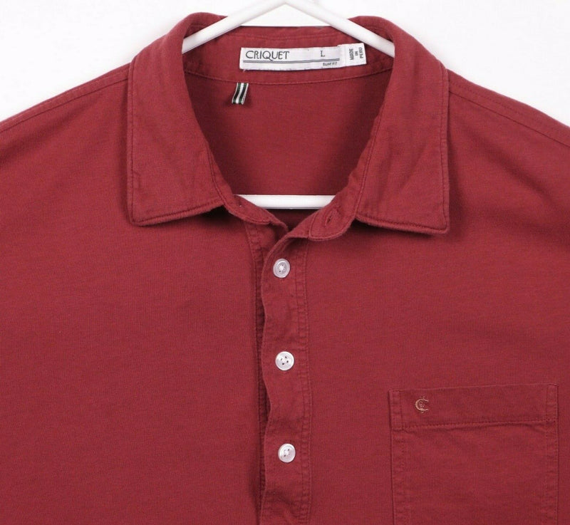 Criquet Men's Large Slim Fit Solid Red Organic Cotton S/S Pocket Polo Shirt