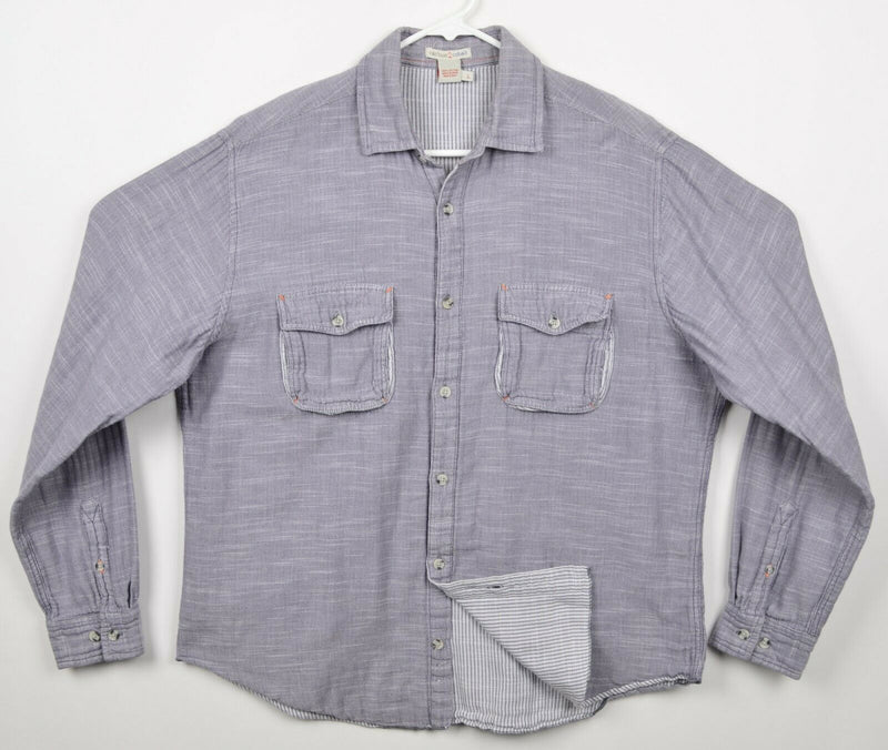 Carbon 2 Cobalt Men's Large Button-Front Gray Distressed Pockets Flannel Shirt