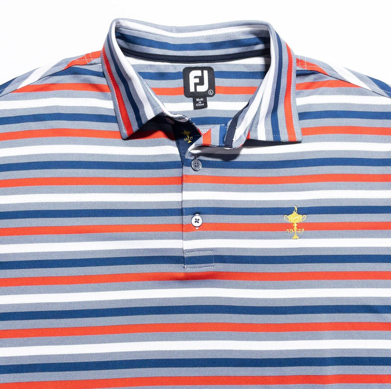 FootJoy Golf Shirt Men's Large Blue Orange Striped Wicking Performance Polo