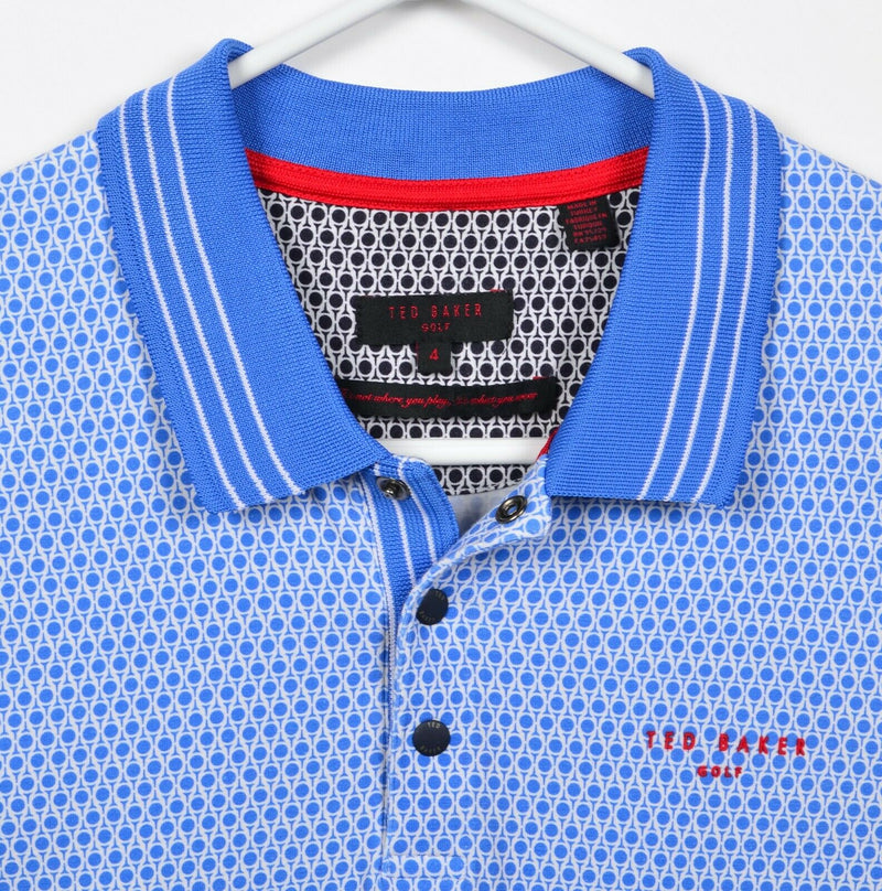 Ted Baker Golf Men's 4 (Large) Blue Polka Dot Geomtric Snap Collar Polo Shirt