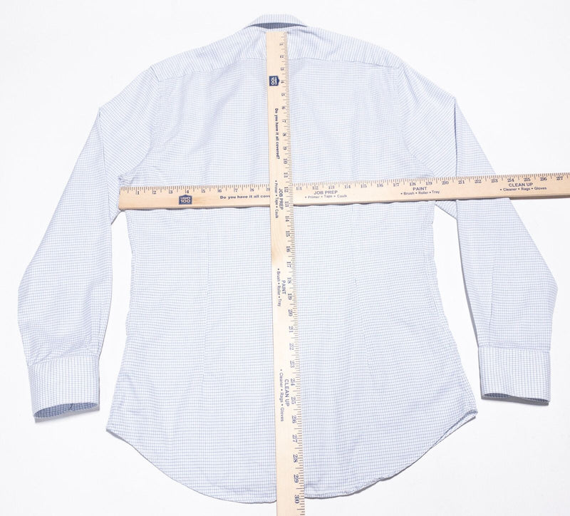 Suitsupply Dress Shirt Men's 15 (38) Slim Fit White Blue Graph Check Business