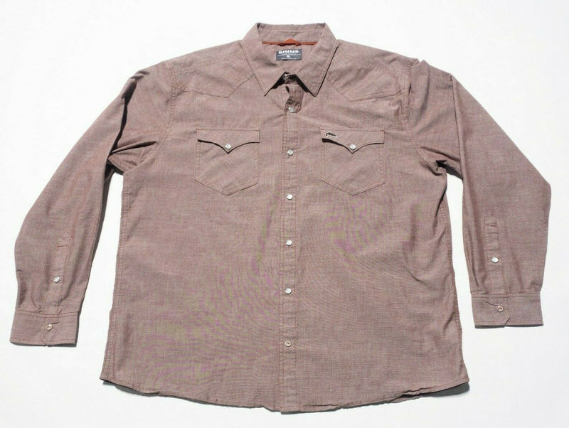 Simms Fishing Pearl Snap Shirt Solid Red Rockabilly Cotton Blend Men's XL