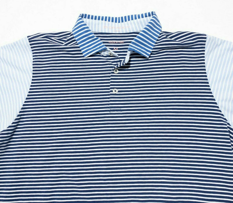 B. Draddy Medium Polo Shirt Golf Men's Colorblock Striped Blue Navy Short Sleeve