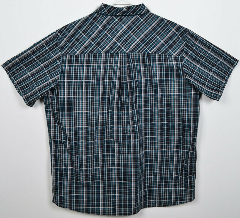 Oakley Men's 2XL Black Turquoise Plaid Cotton Polyester Blend Button-Front Shirt