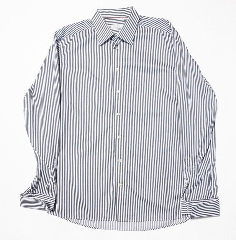 Eton Shirt 17.5 (44) Contemporary Men's French Cuff Gray Stripe Long Sleeve