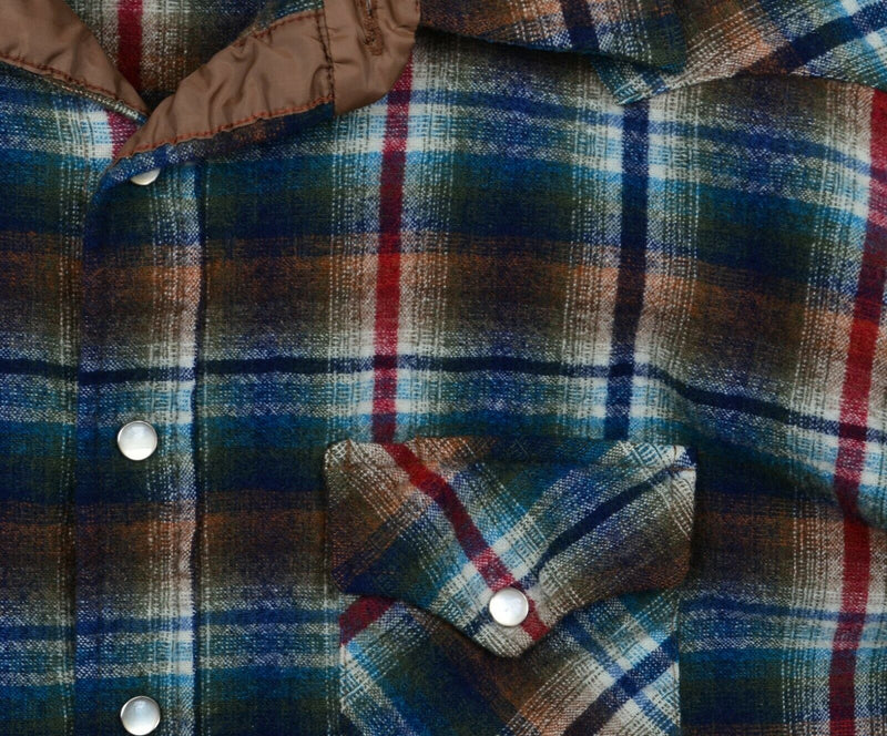 Pendleton Men's 2XL? Pearl Snap 100% Wool Navy Blue Plaid Flannel Shirt