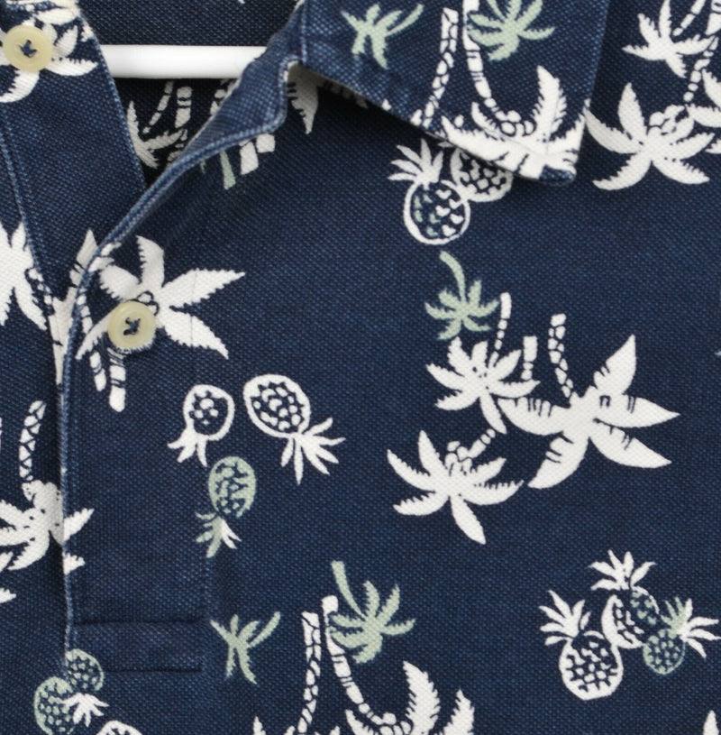 Vtg Polo Ralph Lauren Men's Sz Large Pineapples Floral Navy Blue Polo Shirt