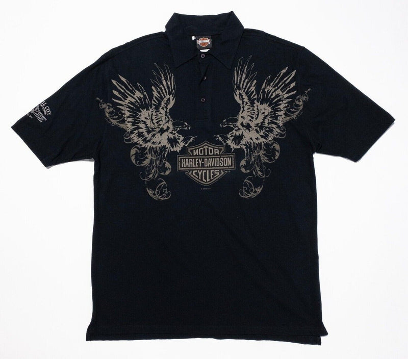 Harley-Davidson Polo Shirt Medium Men's Eagle Logo Graphic Black Short Sleeve