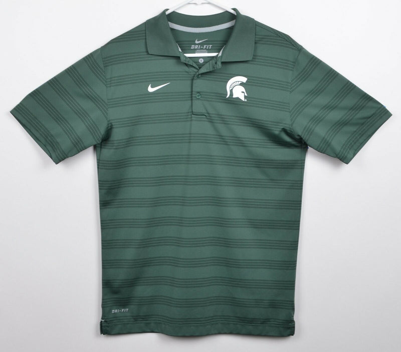 Michigan State Men's Sz Small Nike Dri-Fit Green Striped Spartans Polo Shirt