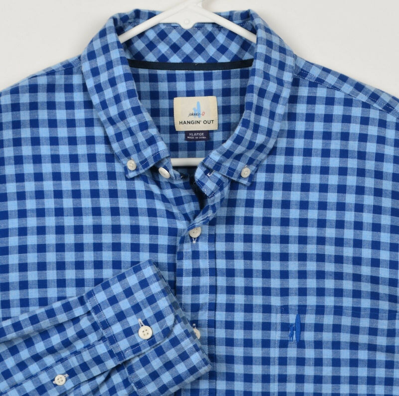Johnnie-O Men's XL Hangin' Out Blue Plaid Check Surfer Button-Down Flannel Shirt