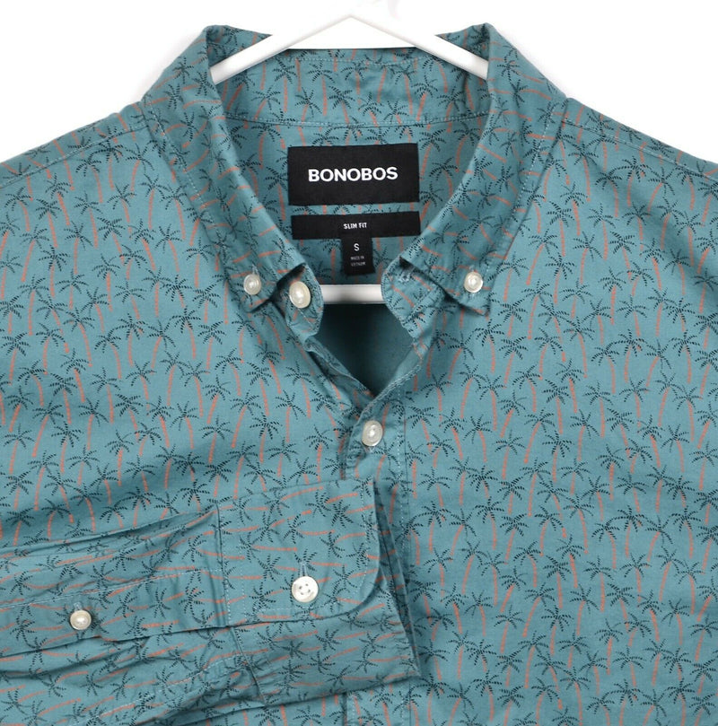 Bonobos Men's Small Slim Fit Palm Tree Floral Green Teal Button-Down Shirt