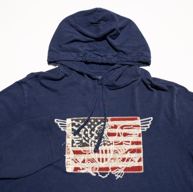 Polo Ralph Lauren Hoodie Mens Large USA Flag Eagle Lightweight Shirt Hoodie Blue