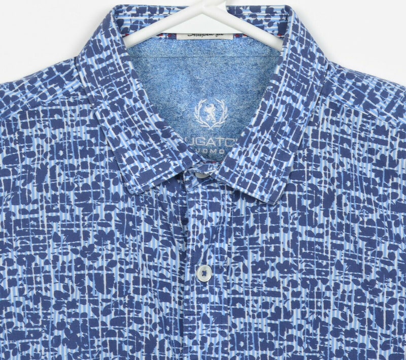 Bugatchi Uomo Men's Medium Shaped Fit Blue Geometric Striped Button-Front Shirt