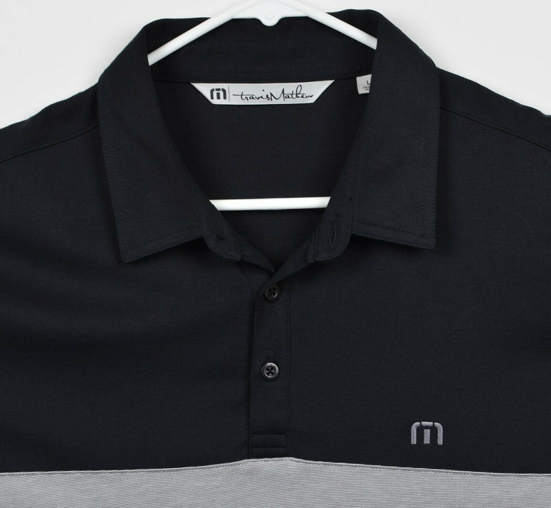 Travis Mathew Mens Sz Large Two Tone Black Gray Pima Cotton Poly Golf Polo Shirt