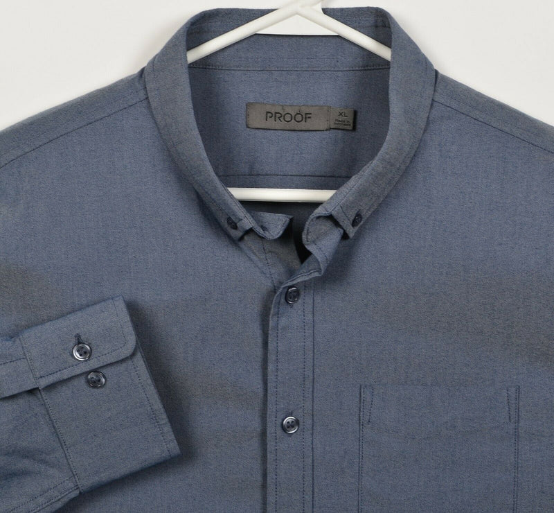 Proof Men's XL Solid Blue Cotton Polyester Lycra Blend Button-Down Shirt