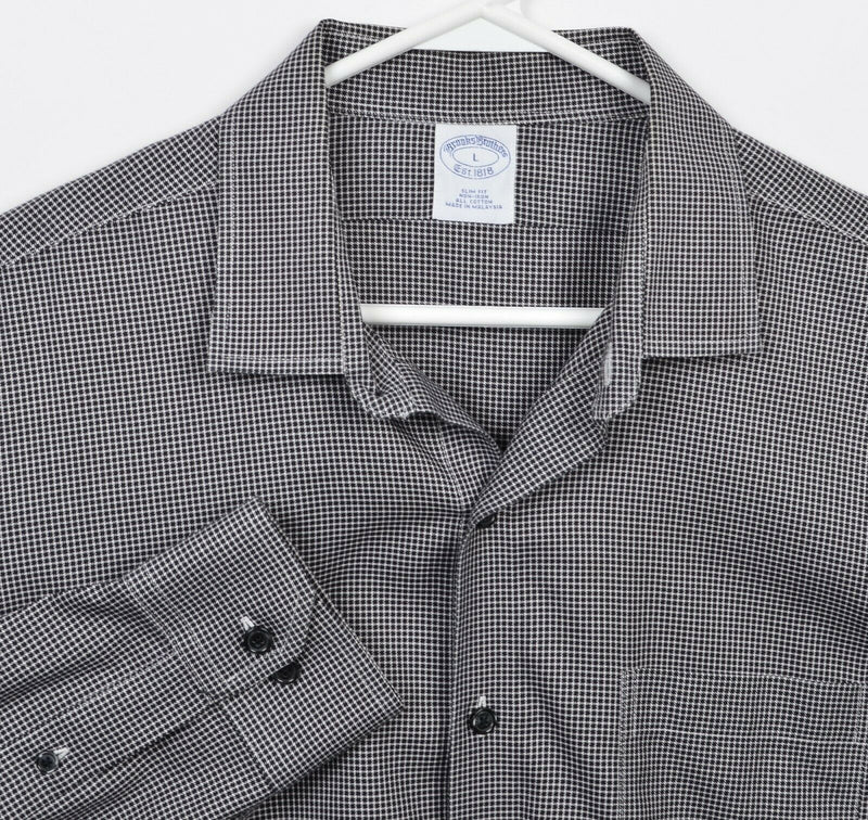 Brooks Brothers Men's Large Slim Fit Black Houndstooth Non-Iron Button Shirt