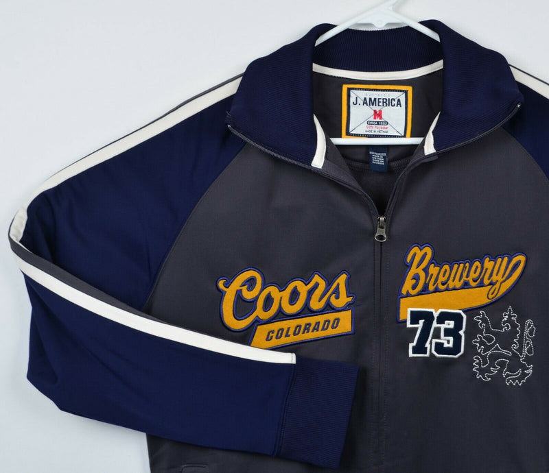 Coors Brewery Men's Medium J. America Gray Blue Full Zip Beer Track Jacket