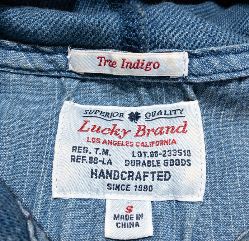 Lucky Brand True Indigo Hoodie Men's Small Striped Henley Long Sleeve Blue Gray