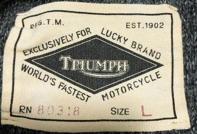 Triumph Motorcycles Lucky Brand Men's Large 1/4 Zip Gray Knit Pullover Sweater