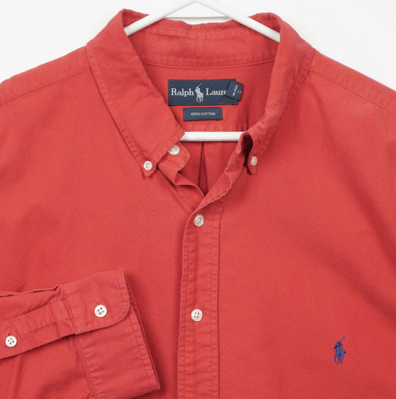 Polo Ralph Lauren Men's XLT (XL Tall) Solid Red/Orange Button-Down Shirt