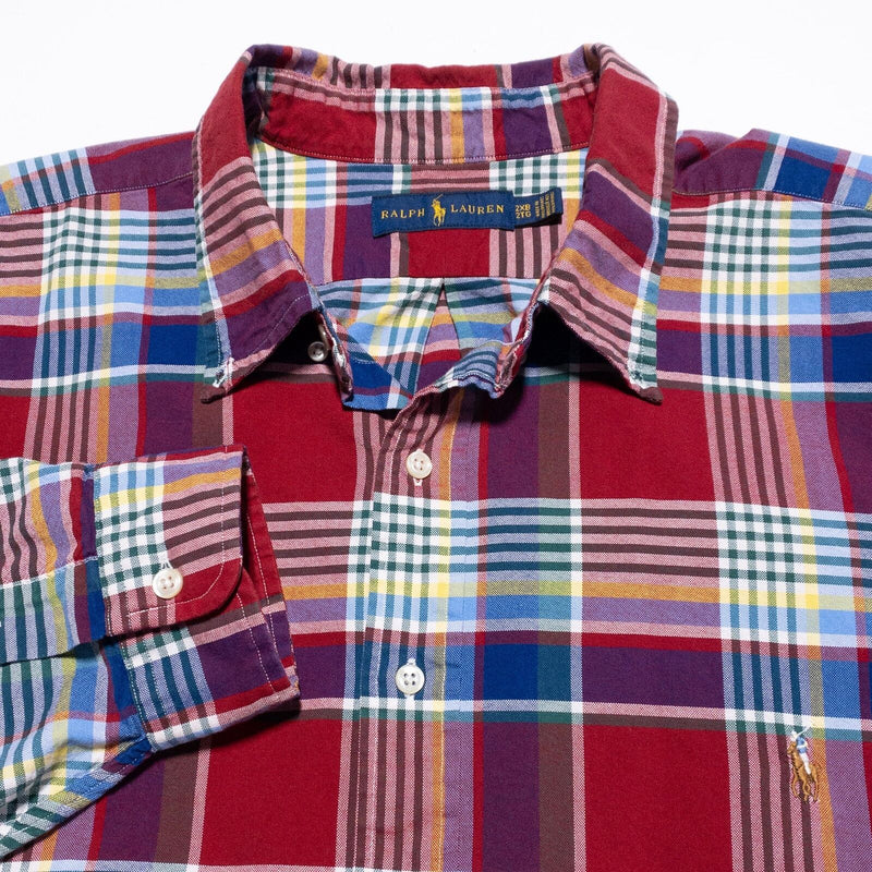 Polo Ralph Lauren Shirt Men's 2XB Big Plaid Button-Down Red Blue Long Sleeve