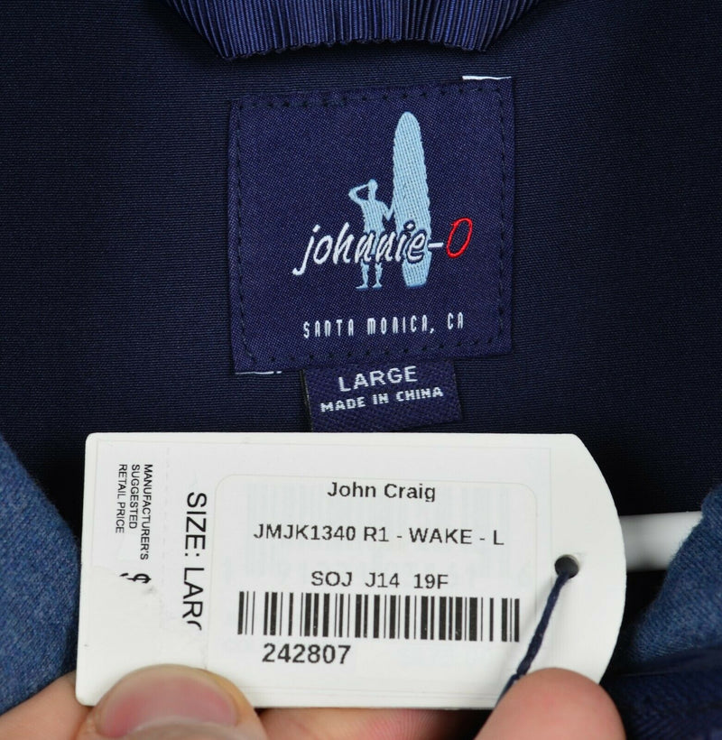 Johnnie-O Men's Large Quilted Puffer Full Zip Blue Water Resistant Calvin Jacket