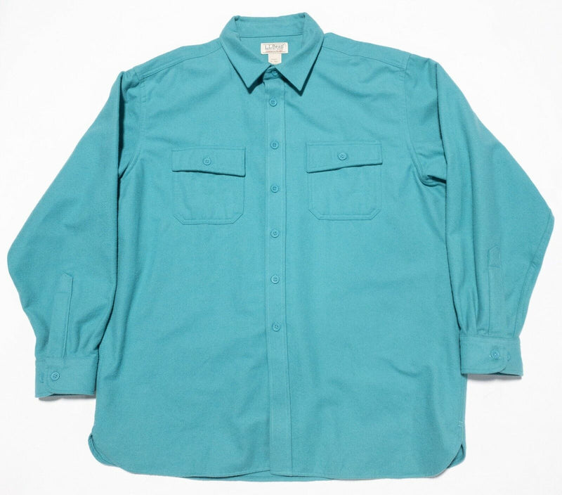 L.L. Bean Chamois Cloth Shirt Vintage Men's XL Heavy Flannel Solid Blue/Green