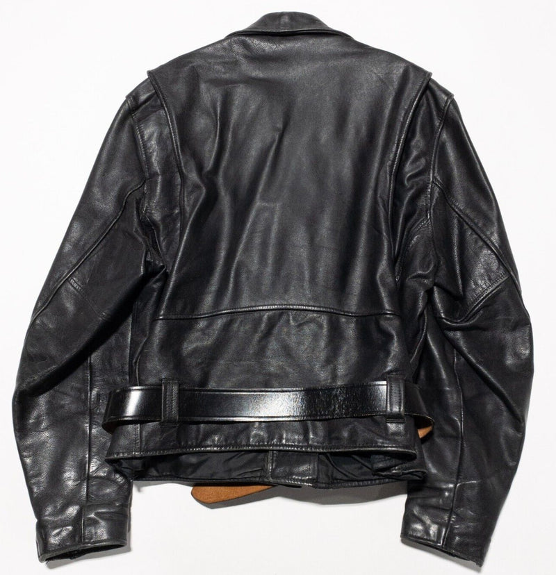 Vintage Leather Motorcycle Jacket Mens Fits Large/XL 80s Biker Collared Black